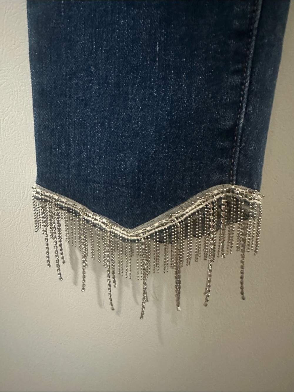 Risen Rhinestone Fringe Jeans Western Glam Raw Hem Ankle Bling Denim Size 9/29 - Picture 9 of 9